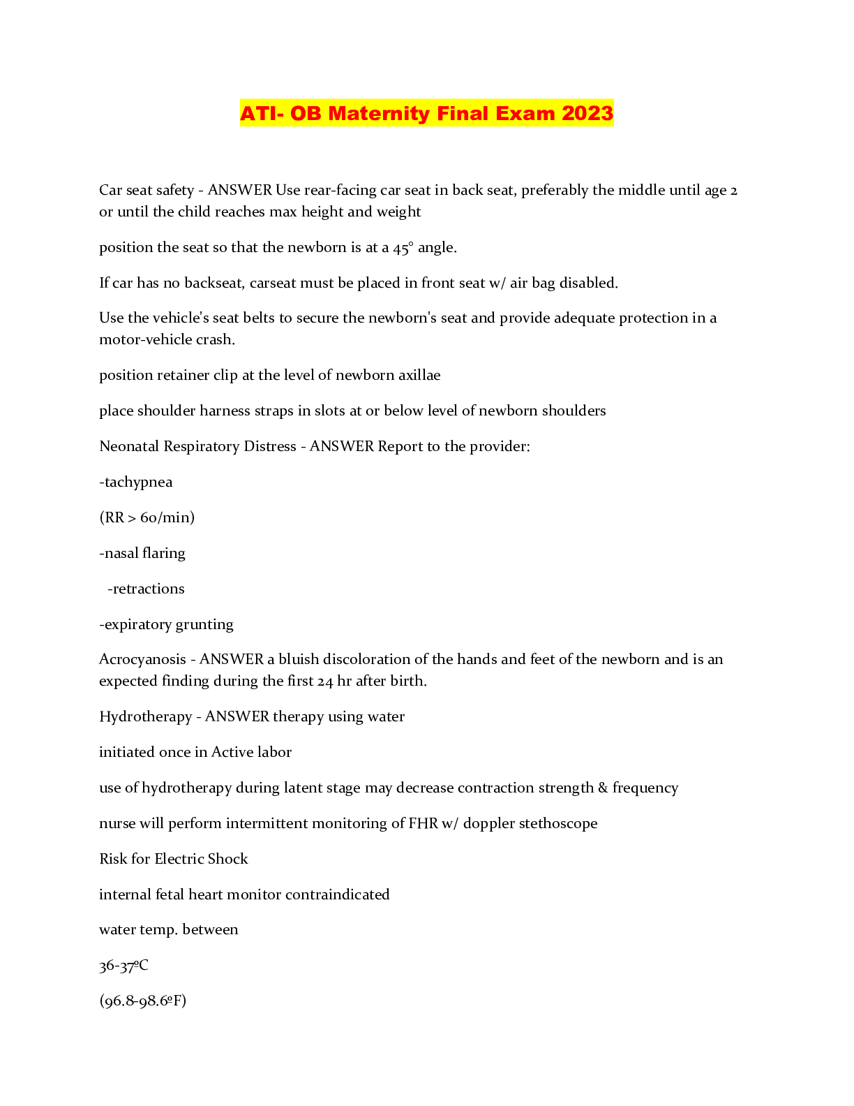 Preview image for ATI- OB Maternity Final Exam 2023